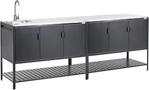 Beliani Outdoor-Küchenschrank 2-teilig Stahl schwarz mit Spüle Edelstahlplatte S