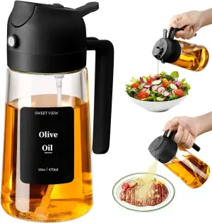 2 in 1 Ölsprüher zum Kochen, 470ml Glasölflaschen/Olivenöl Sprühflasche für Sala