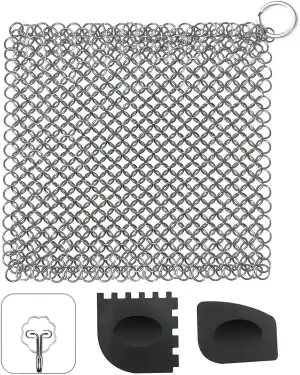 Gusseisenreiniger für Dutch Oven, 18x18cm, Grill Bürste Reinigungsset für Woks, 