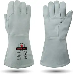 Leder Grillhandschuhe Kaminhandschuhe–Hitzebeständig bis 500 °C,feuerfestes Rind