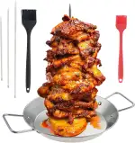 DRELD Vertikaler Schaschlikspieß, 3 Größen, abnehmbarer Spieß, Grill, Fleischspieß, Edelstahl, Bräter mit großer Abtropfschale für Broiler, mittleres Huhn, Steak, Kebab, Shawarma, Döner, Gyros