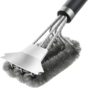 【Premium】 Grillbürste Edelstahl 3-in-1 mit Schaber, PP Wärmedämmung, 45,5cm Lang