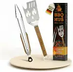 7-in-1 Grillspachtel Geschenk Set für Männer & Papa | Grillbesteck Set aus Edelstahl mit Holzgriff | BBQ Set Geschenk zum Geburtstag für Mann, Gasgrill & Plancha