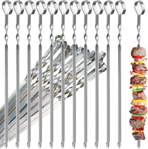 12 Stück Grillspieße, 39CM Grill Kabob Spieße Edelstahl Lange Spieße Schaschliks