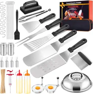 138-teiliges BBQ-Besteckset aus Edelstahl，Grillzange, Grillspatel, Korkenzieher,