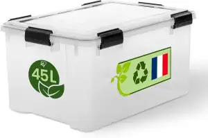 Iris Ohyama Luftdichte Kunststoff-Aufbewahrungsboxen mit Deckel, 45L, Transparent, Hermetischer wasserdichter Verschluss, Robuste Schnappverschlüsse, Stapelbar, Staubschutz, BPA-frei, WSB-45