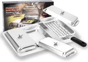 Denmay Grillkorb Set mit Deckel, Edelstahl Grillpfännchen Set mit Griff für Gasg