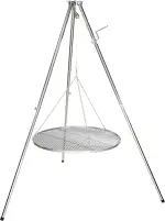 HeRo24 Edelstahl Dreibein Schwenker Grillgestell – höhenverstellbar mit Kurbel – inkl. Kette, Haken, Wirbel & Tragetasche – stabiles Schwenkgrill-Gestell für Garten, Camping & Lagerfeuer (Ohne Rost)