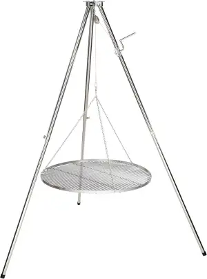 HeRo24 Edelstahl Dreibein Schwenker Grillgestell – höhenverstellbar mit Kurbel –