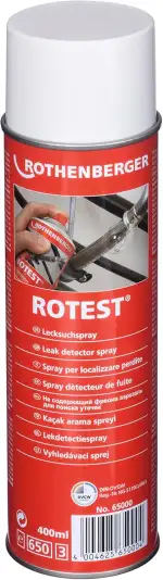 ROTHENBERGER Industrial RoTest Lecksuchspray 400 ml | Schnelles und sicheres Auffinden von Leckagen | Lecksucher | Auffinden von Undichtigkeiten an Gasleitungen & Druckleitungen 65000
