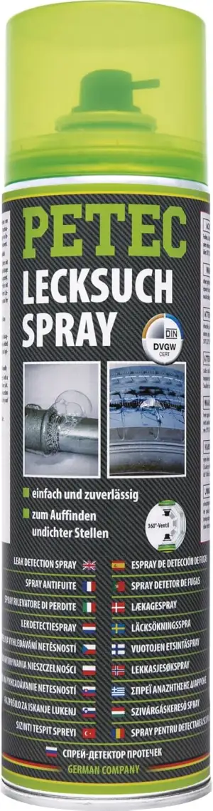 PETEC Lecksuchspray Leckage Spray Lecksucher für Gas, CO2, Propan, Druckluft, Er