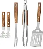 onlyfire 5-Teiliges Edelstahl Grillbesteck Set, Enthält Grillzange, Grillwender, Fleischgabel und...