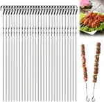 Grillspieße Edelstahl, 40 Stück 30CM Schaschlikspieße Edelstahl BBQ Grill Spieße, Wiederverwendbare Grillspieße Metall für Fleisch Gemüse für Lagerfeuer oder Eine Grillschale