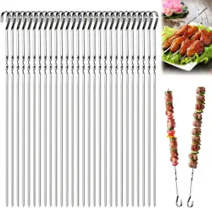 Grillspieße Edelstahl, 40 Stück 30CM Schaschlikspieße Edelstahl BBQ Grill Spieße