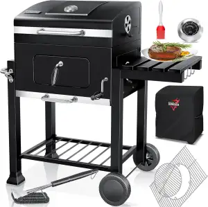 KESSER® Holzkohlegrill XL Grillwagen Set mit Deckel & Thermometer – BBQ Kohlegri