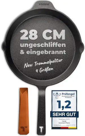 Gusseisenpfanne Induktion 28 cm ungeschliffen, universell, natürlich - Langlebig