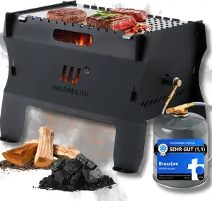 WALDMEISTER BruzzLee mobiler Gasgrill klein | kompakter Camping Gasgrill mit 2 B
