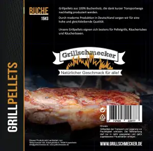 Grillpellets 15kg Holzpellets aus 100% Reiner Buche für Grill, Pelletofen & Smok