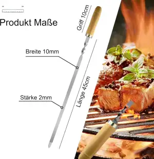 7 Stück Premium Edelstahl Grillspieße Set – Flache 2 mm Spieße, 55cm Lang und 10