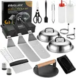 Grilljoy Plancha Zubehör Set, Grill Zubehör für Blackstone Grill, Burger Smasher Set mit Plancha Spachtel, Smash Burgerpress, Burgerglocke, 28TLG Grillbesteck Set für Plancha, Teppanyaki, Feuerplatte
