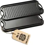 Gusseisen Grillplatte | Gussplatte zum Aufsetzen auf Holzkohlegrill/Gasgrill sowie Ofen und Herd | Plancha, Teppanyaki, Burger, Gemüse | 50,5x26x2,5cm