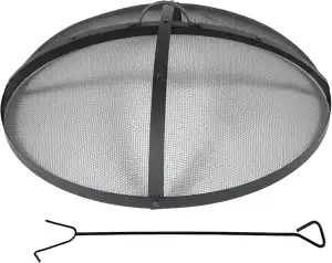 Relaxdays Funkenschutz für Feuerschale, Ø 70 cm, inkl. Schürhaken, mit Griff, rundes Funkenschutz...