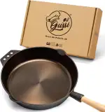 GuSSi® Gusseisenpfanne 28 cm - Poliert - Unbeschichtet - Gusspfanne für Gasgrill Induktion & Backofen - Gusseiserne Pfanne mit hohem Rand - Bratpfanne Gusseisen mit abnehmbarem Griff