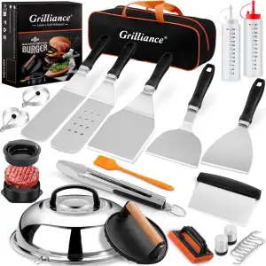 27-TLG Grillspachtel Plancha Zubehör für Männer, Teppanyaki BBQ Grillbesteck Set