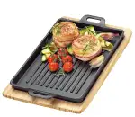 Küchenprofi BBQ Grillpfanne Gusseisen gerillt auf Holzbrett, eckig, 32 x 22 x 3,5 cm, Feuerstelle, alle Herdarten inkl. Induktion, Servierpfanne 0305351026