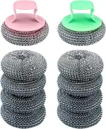 Stahlschwamm Topfreiniger 10 Stücke Topfreiniger Edelstahl Drahtwaschl, Stahlwolle, Schwamm Küche, Spülschwamm, Topfreiniger, Stahlwolle, Mit 2 Griff, für Reinigen Von Geschirr, Pfannen, SpüLen Usw