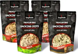 Hochwertige Räucherchips 4er Set – Naturbelassene Holzchips aus Apfel, Buche, Kirsche & Eiche – P...