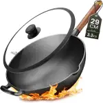 Friedewald® Gusseisen Wok mit Deckel - induktionsgeeignet - 29 cm/für 2-4 Personen - alle Herdarten - massive Grill & Bratpfanne - natürliche Anti-Haft Beschichtung - hoher Rand - Schmorpfanne