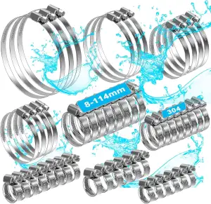 moveland 8-114 mm Schlauchschellen - Rostfreie 304 Schlauchschellen Edelstahl, 50 Stück - Verstellbares Schlauchschellen Set - Keine Beschädigung des Schlauches, für Garten, Haus, Pool, Schornstein