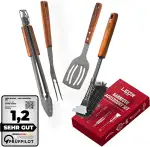 Grillbesteck Set [+Grillbürste] Grillzange, Grillwender, Grillgabel, Grillreiniger auch für Gasgr...