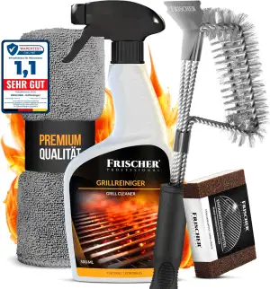 Grillreiniger Set 4-teilig: Grillrost-Reiniger 500 ml + Grillbürste + Mikrofaser