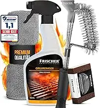 Grillreiniger Set 4-teilig: Grillrost-Reiniger 500 ml + Grillbürste + Mikrofasertuch & Schwamm - ...