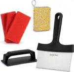onlyfire Grill-Reinigungsset, Grillplatten-Schaber, Grillschwamm mit Griff, Gusseisenreiniger Edelstah für Dutch Oven, Gusseisenpfannen, Wok, Ideal zur Reinigung von Grillplatte Plancha, Grillrost