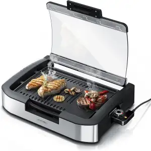 Arendo - Gourmet Tischgrill Elektrogrill Edelstahl - 1800 W - mit Glasabdeckung 