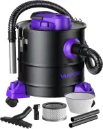 Aschesauger für Kamin, 20L Aschesauger, 1200W Starke Saugleistung, Kamin Staubsauger mit Rollfuß, Für Kamin, Pelletgrill, Ofen und Feuerstelle (Purple)