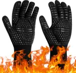 Flintronic Grillhandschuhe Hitzebeständig mit 800°C, Feuerfeste Handschuhe, Backhandschuhe, Kochhandschuhe, Ofenhandschuhe, für Backen, Küche & Grillen - Schwarz