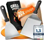 [Das Original] - Smash Burger Set mit 20x Burgerpapier - Grillspachtel Set aus Edelstahl - Hochwertiger Plancha Spachtel - Spülmaschinengeeignete Grill Spachtel für Teppanyaki - Grill Zubehör