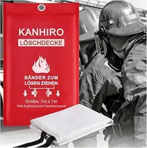 kanhiro Löschdecke Küche Feuerlöschdecke - 1m x 1m Glasfaser Brandschutzdecke DI