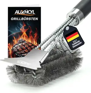 Grillbürste Edelstahl, 3-in-1 Grill Bürste mit Schaber, PP Wärmedämmung Drahtbür
