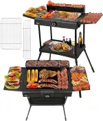 2in1 Elektro Grill Standgrill Tischgrill elektrisch 2.400 Watt - Elektrogrill für Balkon, Draußen...