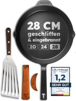 Gusseisenpfanne Induktion 28 cm geschliffen, universell, natürlich - Langlebige 