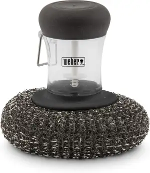 Weber Plancha/Grillplattenbürste, mit Metallschwamm & Behälter für Spülmittel, für optimale Reinigung von Grillplatten, einfaches Reinigen - Schwarz (6209)