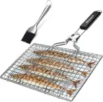 Fisch-Grillkorb, faltbar, tragbarer Edelstahl-Grillkorb für Fischgemüse, Garnelen mit abnehmbarem Griff, mit Backpinsel und Aufbewahrungstasche (Tipo 1)