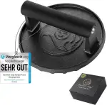 Gourmet Easy Burgerpresse Gusseisen antihaft | Großer Burger Smasher (Ø15cm) mit hitzeabweisendem Griff | Fleischbeschwerer für schmackhafte Hamburger & Smash Burger | Smash burgerpresse | Smasher