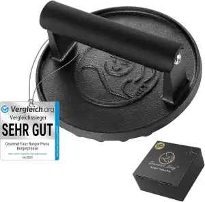 Gourmet Easy Burgerpresse Gusseisen antihaft | Großer Burger Smasher (Ø15cm) mit