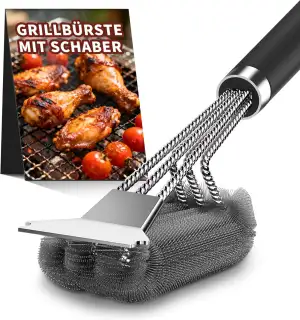 3-in-1 Edelstahl Grillbürste – 45 cm Reintec Grillrost Reiniger mit Schaber und 